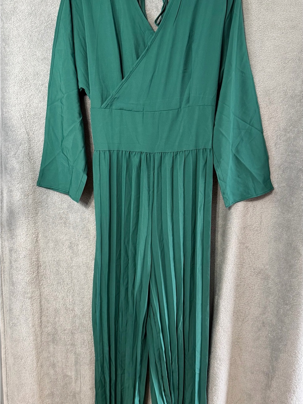 Women’s Green Long Sleeve Pleated Romper